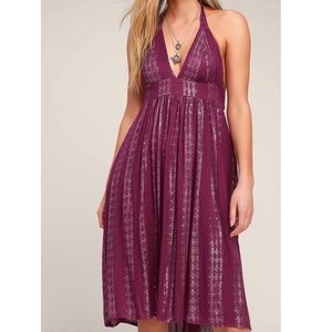 Magenta striped halter mini dress